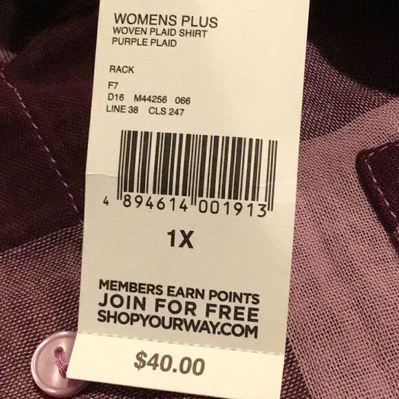 Laura Scott Purple Gingham Plaid Roll Tab Sleeve Button Up Shirt NEW - Picture 14 of 14